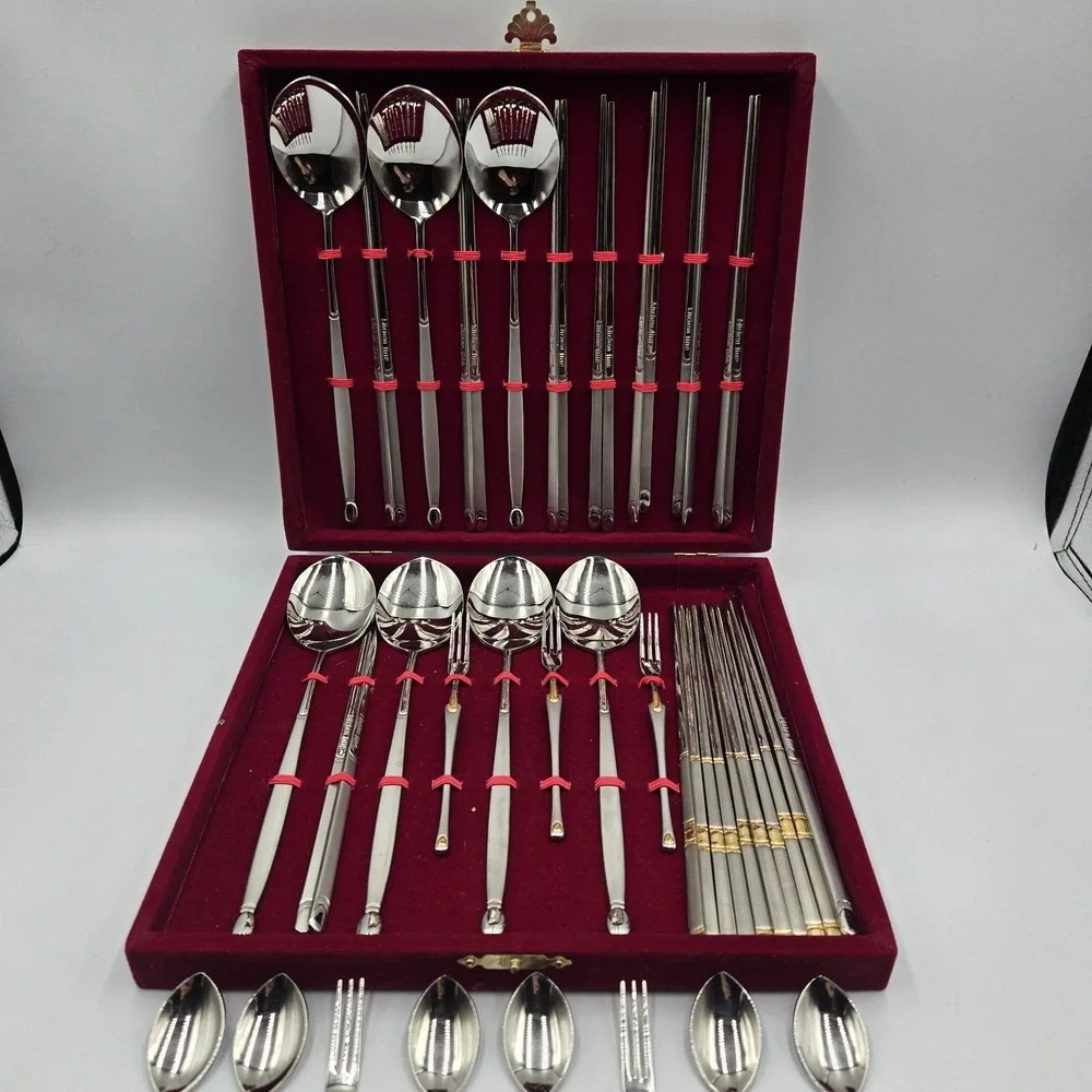 Kitchen Line Black Pearl 18/10‎ Stainless Spoons, Chop Sticks 31 Pc Set W/ Case